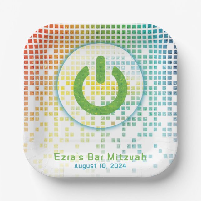 Assiettes En Carton Rainbow Pixel jeu vidéo Gamer Bar Mitzvah (Recto)