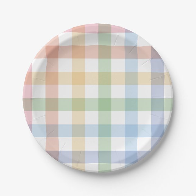 Assiettes En Carton Rainbow plaid mignon pastel simple en vichy (Devant)