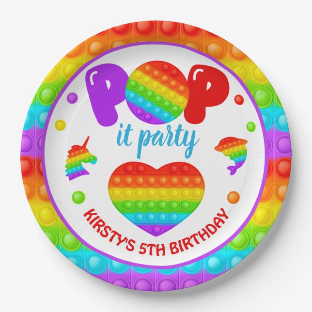Assiettes En Carton Rainbow Pop It Fidget Toy Anniversaire (Devant)