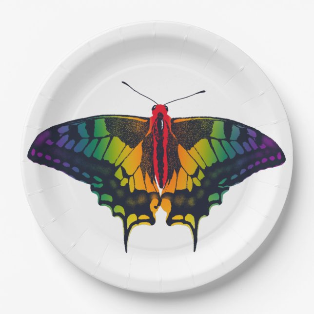 Assiettes En Carton Rainbow Pride Flag Swallowtail Butterfly (Devant)