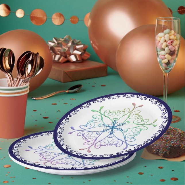 Assiettes En Carton Rainbow Snowflake Blue Trier Holiday (Multi)