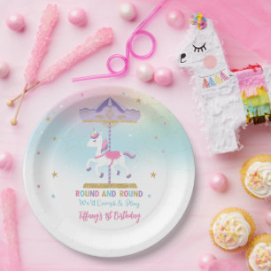 Assiettes En Carton Rainbow Unicorn Carousel 1er anniversaire Parties 