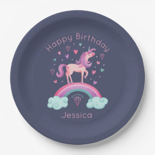 Assiettes En Carton Rainbow Unicorn Girl Anniversaire Plaque papier