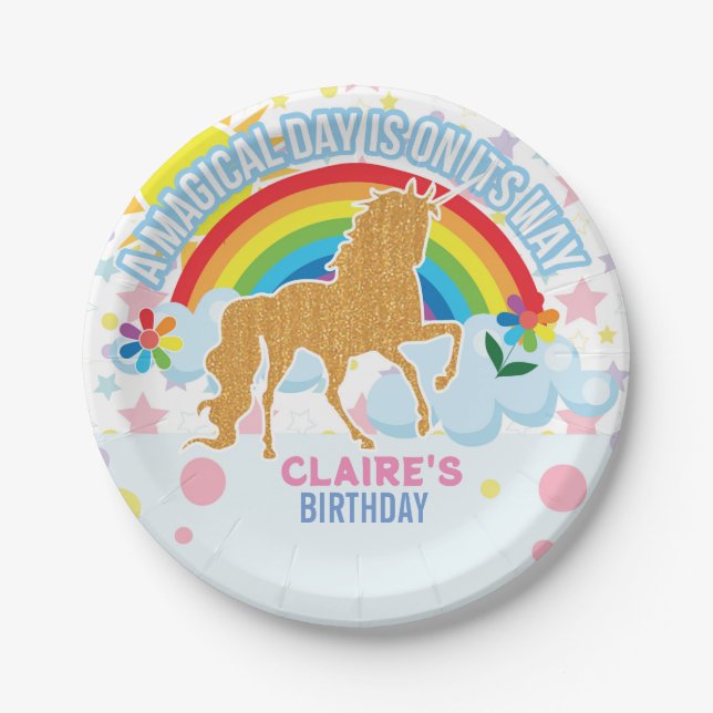 Assiettes En Carton Rainbow Unicorn Magical Girls Birthday Party Décor (Devant)