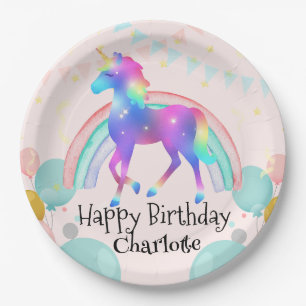 Assiettes En Carton Rainbow Unicorn princesse dégradé fête d'anniversa