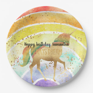 Assiettes En Carton Rainbow Unicorn rêve toujours avec des confettis d