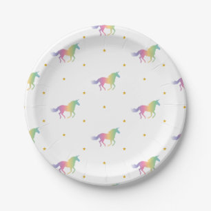 Assiettes En Carton Rainbow Unicorns & Gold Stars Motif