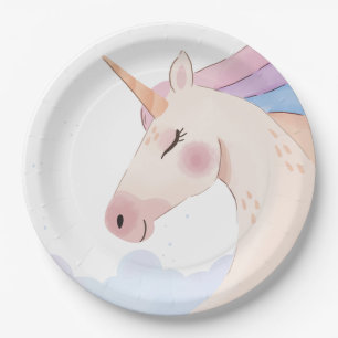 Assiettes En Carton Rainbow Watercolor Unicorn fête d'anniversaire