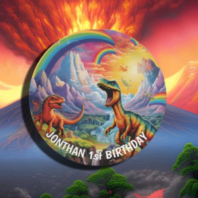 Assiettes En Carton Rainbow Wild One dinosaures thème d'anniversaire (Créateur téléchargé)