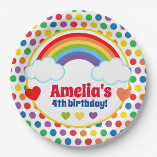 Assiettes En Carton Rainbows Coeurs et Dots Filles