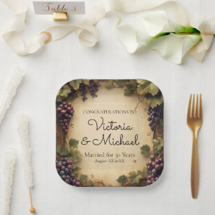 Assiettes En Carton Raisins de vignoble rustique nom personnalisé