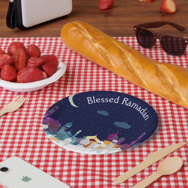 Assiettes En Carton Ramadan Kareem Typographie Texte Croissant Islamiq (Pique-nique)