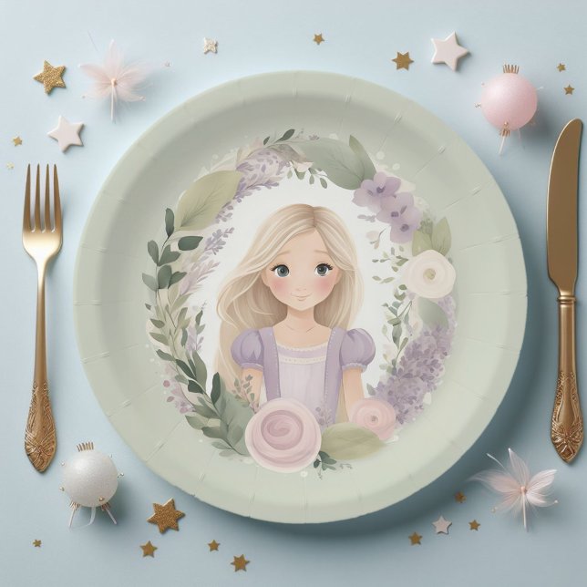 Assiettes En Carton Rapunzel vert et violet (Créateur téléchargé)