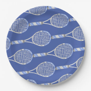 Assiettes En Carton Raquette de tennis sur la fête arrière - plan bleu