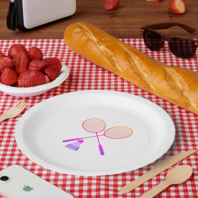 Assiettes En Carton Raquettes Badminton Shuttlecock Birdie Ombre (Pique-nique)