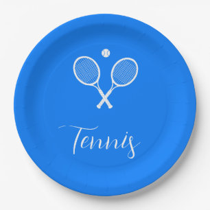 Assiettes En Carton Raquettes de tennis et boule Ultramarine bleu