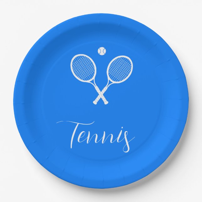 Assiettes En Carton Raquettes de tennis et boule Ultramarine bleu (Devant)