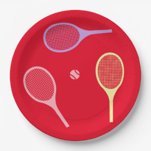 Assiettes En Carton Raquettes de tennis Pastel avec balle de tennis en