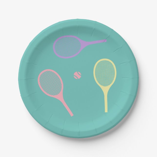 Assiettes En Carton Raquettes de tennis Pastel avec balle de tennis su (Devant)