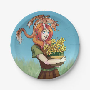 Assiettes En Carton Rassembler les fleurs avec un dragon
