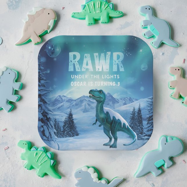 Assiettes En Carton RAWR Sous les lumières Dinosaur Anniversaire d'hiv (Créateur téléchargé)