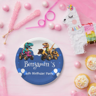 Assiettes En Carton Rawr T-Rex dinosaure camion ballon camion de camio