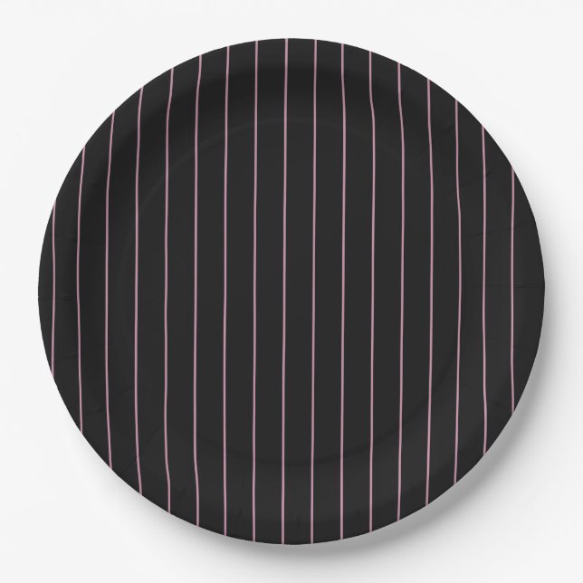 Assiettes En Carton rayé noir et rose (Devant)