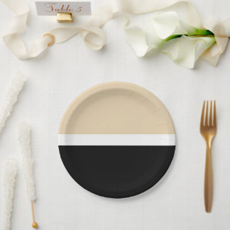 Assiettes En Carton Rayure Abstraite Beige Noir
