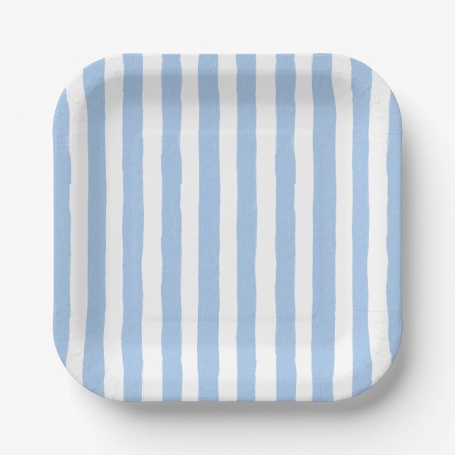 Assiettes En Carton Rayure Bleue Tendance  (Recto)