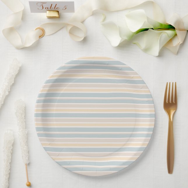 Assiettes En Carton Rayure Côtière des Hamptons (Mariage)