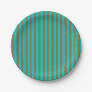 Assiettes En Carton Rayure dorée et bleue turquoise