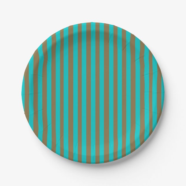 Assiettes En Carton Rayure dorée et bleue turquoise (Devant)