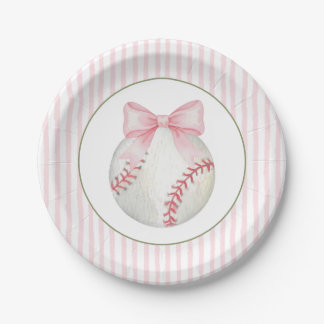 Assiettes En Carton Rayure Rose Baseball