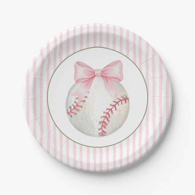 Assiettes En Carton Rayure Rose Baseball  (Devant)
