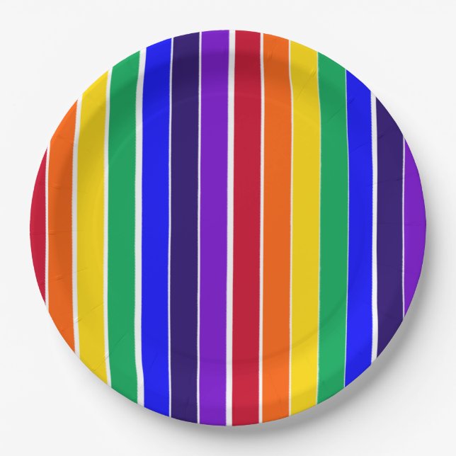 Assiettes En Carton Rayures arc-en-ciel (Devant)