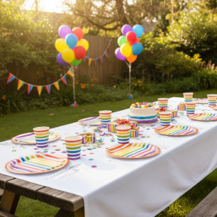 Assiettes En Carton Rayures Arc-en-ciel 