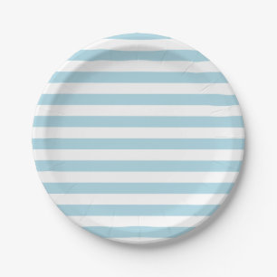 Assiettes En Carton Rayures Bleu Clair et Blanc