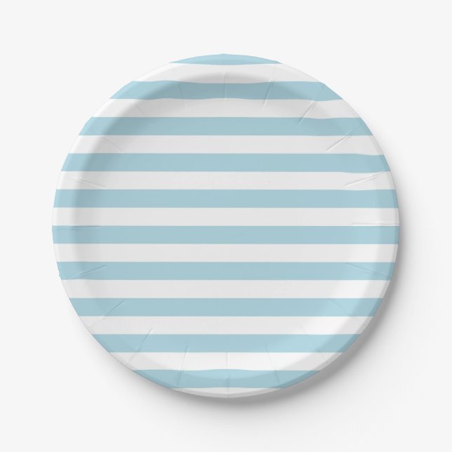 Assiettes En Carton Rayures Bleu Clair et Blanc (Devant)