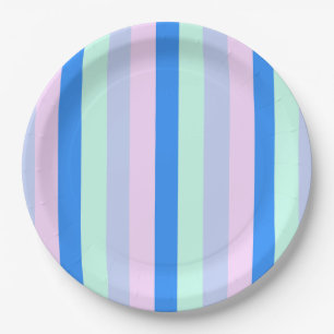 Assiettes En Carton Rayures Bleu, Lilas, Rose & Vert Menthe Pastel