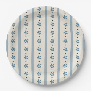 Assiettes En Carton Rayures Bleues Et Crème Et Fleurs
