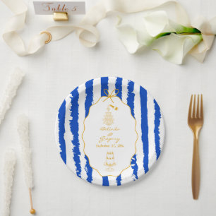 Assiettes En Carton Rayures Capricieuses Mariage Peint à la Main