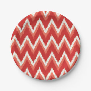 Assiettes En Carton Rayures Chevron Ikat - Orange Rouille et Blanc