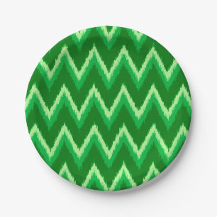 Assiettes En Carton Rayures Chevron Ikat - Vert Pin et Citron