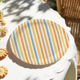 Assiettes En Carton Rayures Colorées Anniversaire
