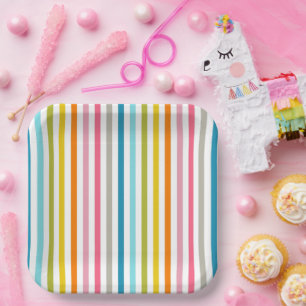Assiettes En Carton Rayures de bonbons colorés