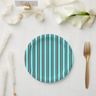Assiettes En Carton Rayures d'effet en métal 3D noir et bleu néon mode