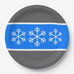 Assiettes En Carton Rayures festives de gris et de bleu alpin vif avec
