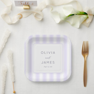 Assiettes En Carton Rayures Lavande Élégantes