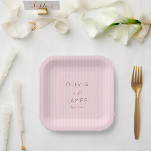 Assiettes En Carton Rayures Rose Romantique