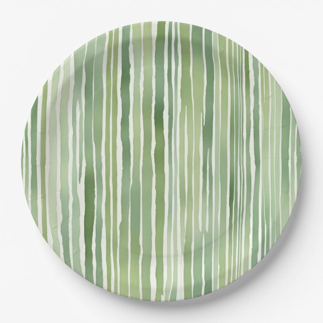 Assiettes En Carton Rayures Vertes  (Devant)